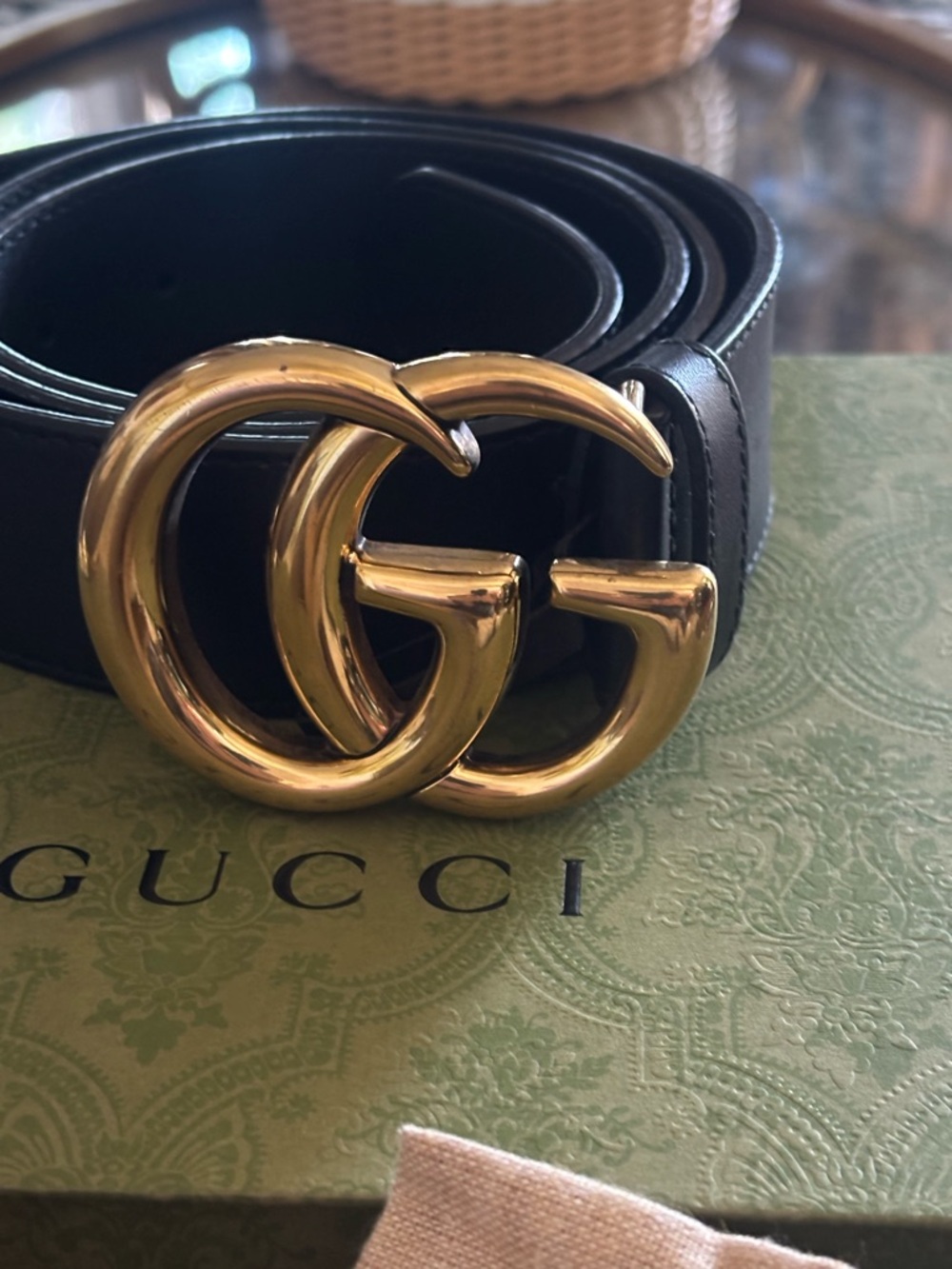 Gucci Black Leather Belt with Gold Double G Hardware - Picture 9 of 12